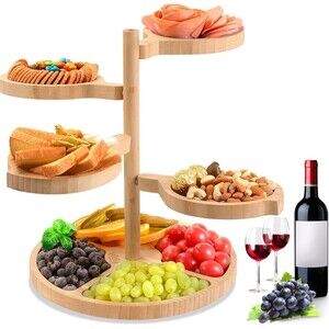 Tiered 5-in-1 Swivel Wood Cheese Board Charcuterie Platter Sturdy Serving Tray